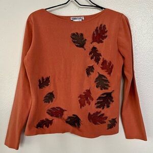 WinterSilks Embroidered Fall Leaves Sweater